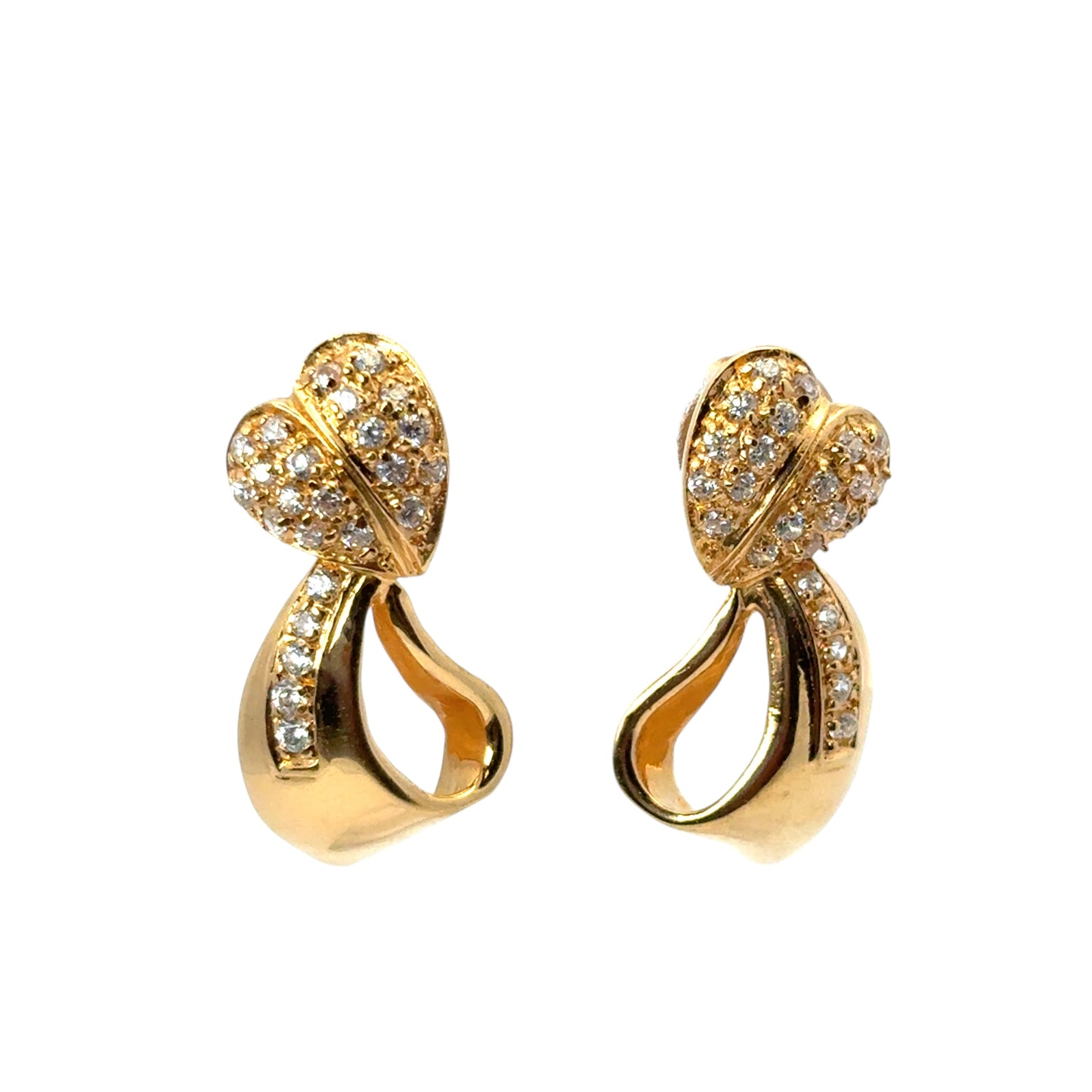 Vintage 22k Yellow Gold 0.48ctw Diamond Heart Ribbon Earrings