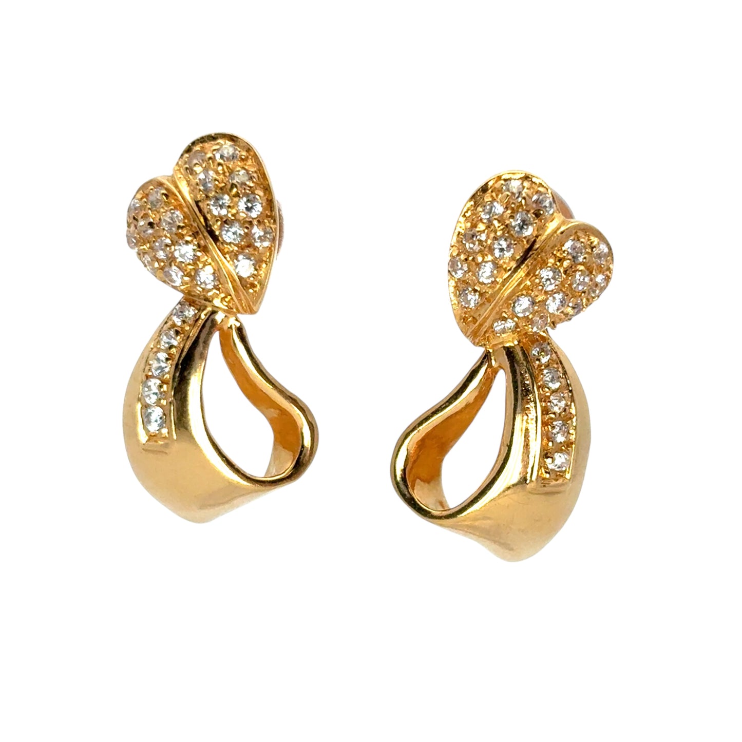 Vintage 22k Yellow Gold 0.48ctw Diamond Heart Ribbon Earrings