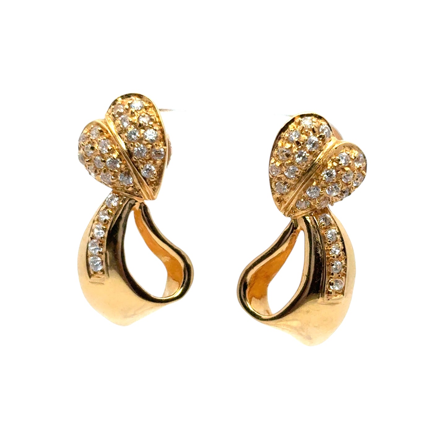 Vintage 22k Yellow Gold 0.48ctw Diamond Heart Ribbon Earrings