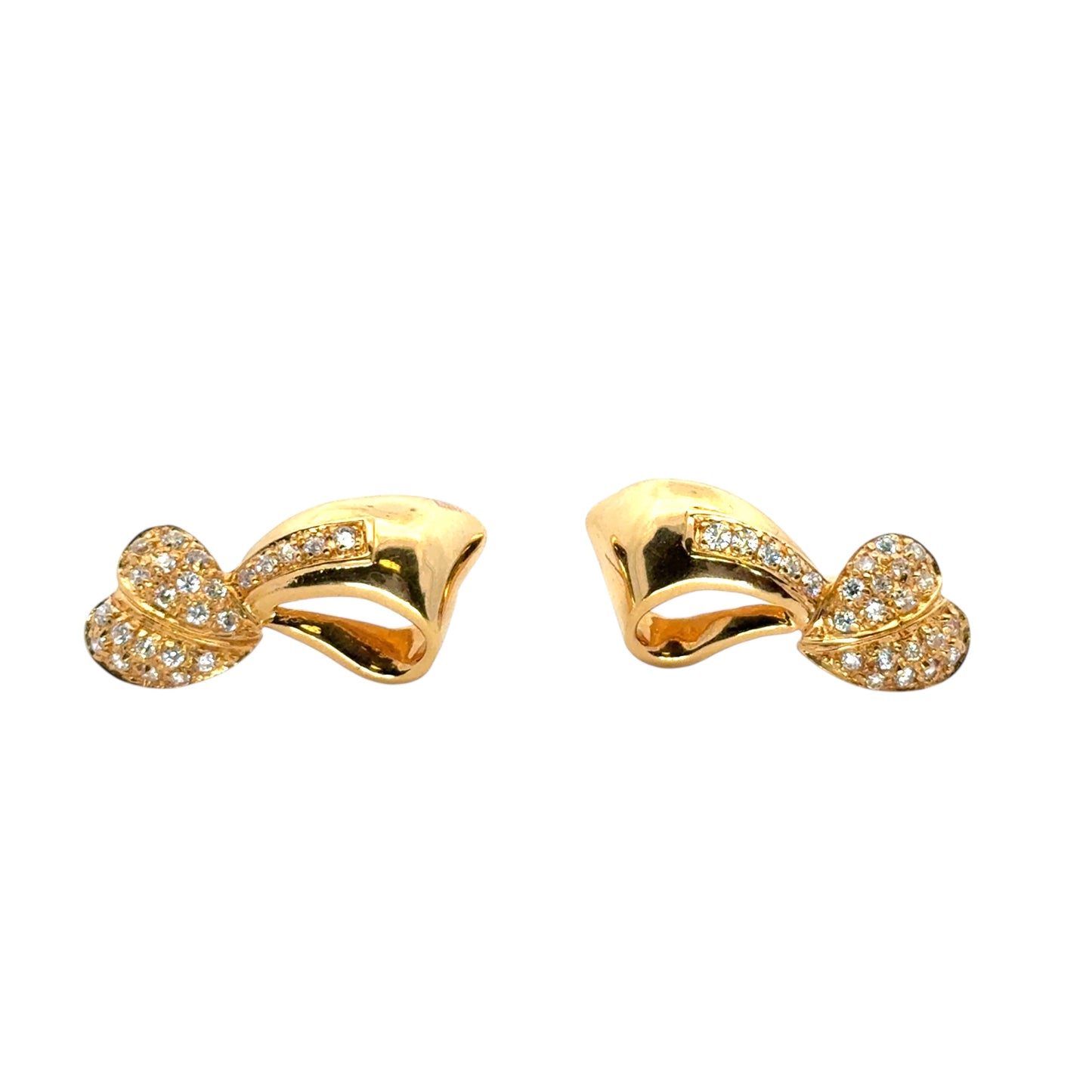 Vintage 22k Yellow Gold 0.48ctw Diamond Heart Ribbon Earrings