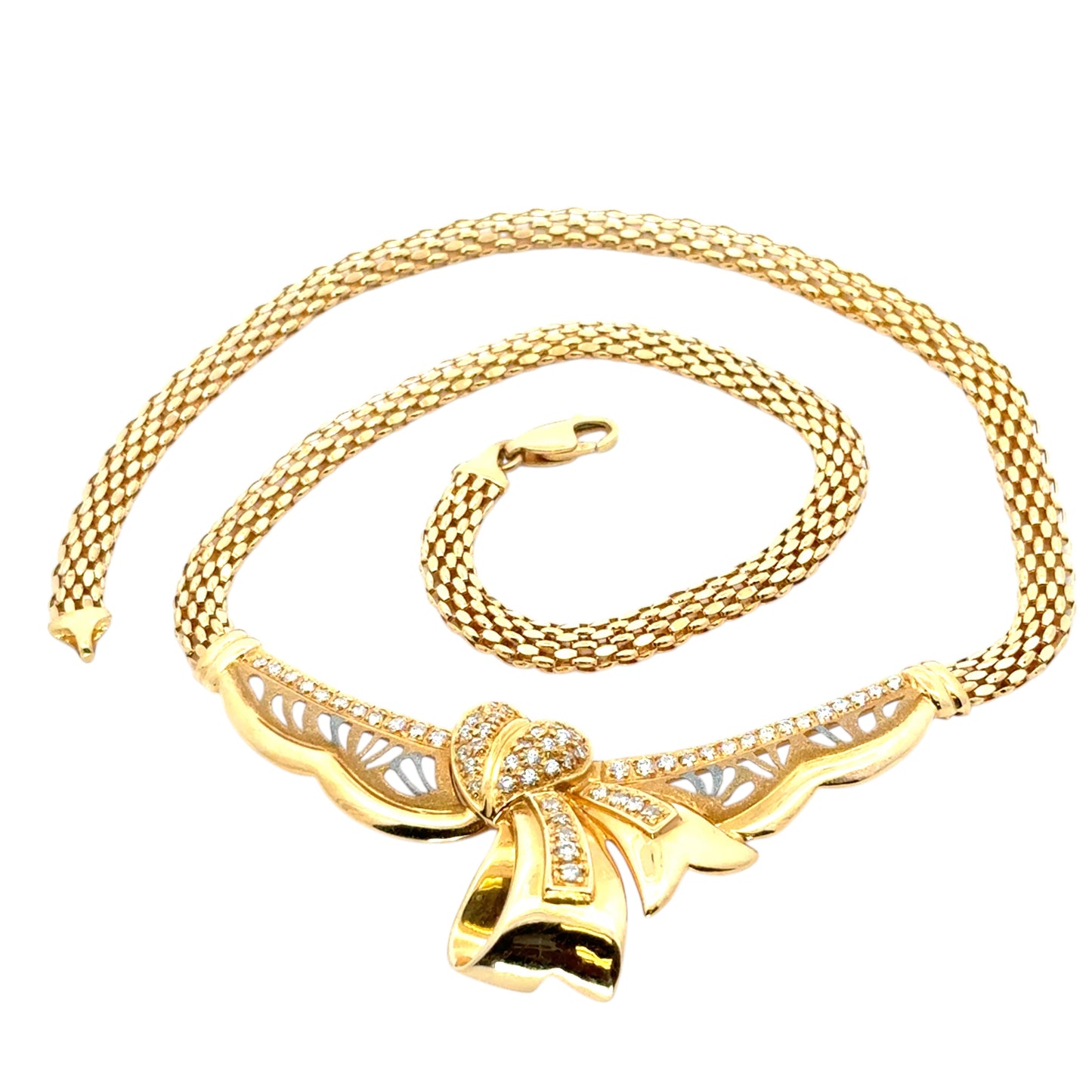 Vintage 22k Yellow Gold 0.87ctw Diamond Heart Ribbon Necklace