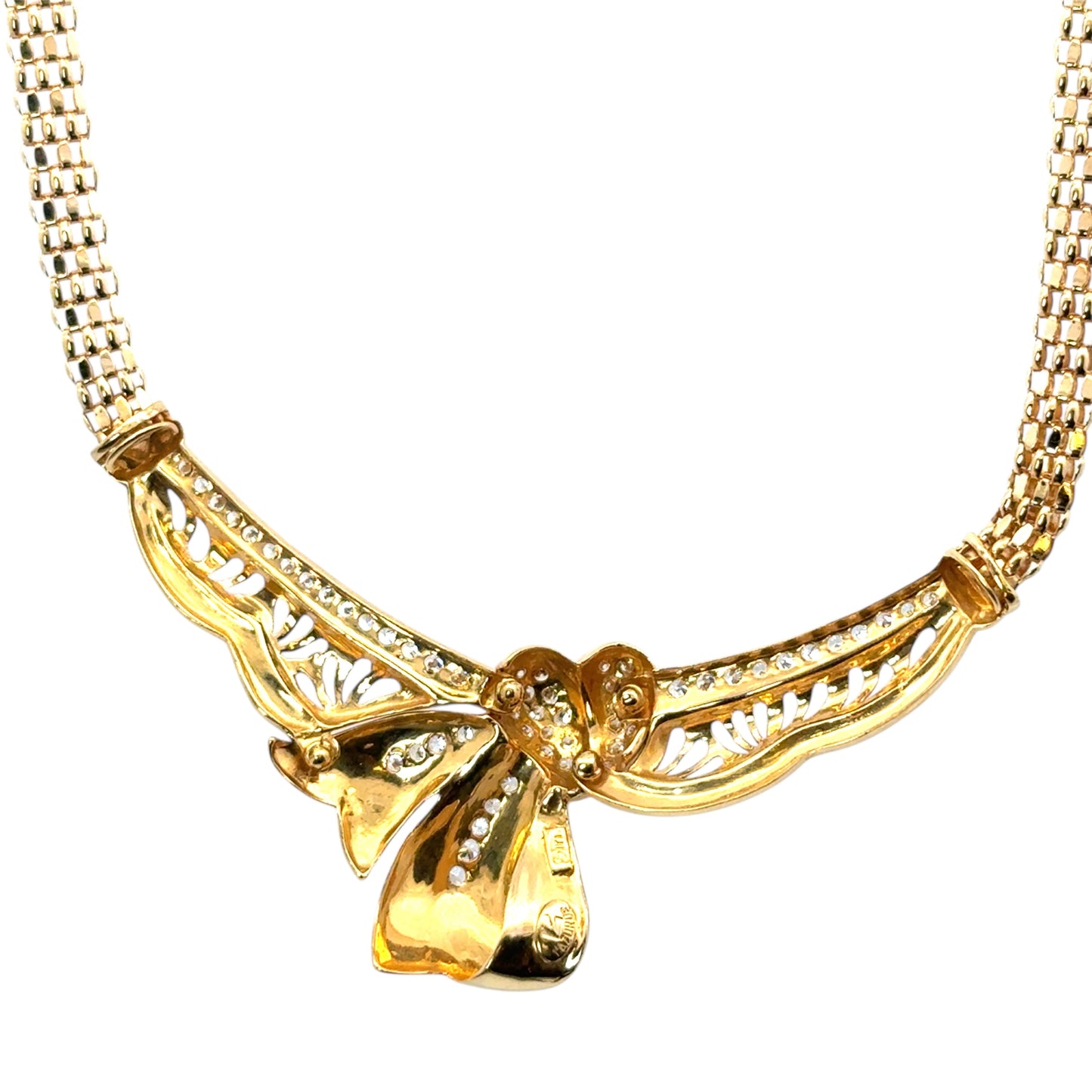 Vintage 22k Yellow Gold 0.87ctw Diamond Heart Ribbon Necklace
