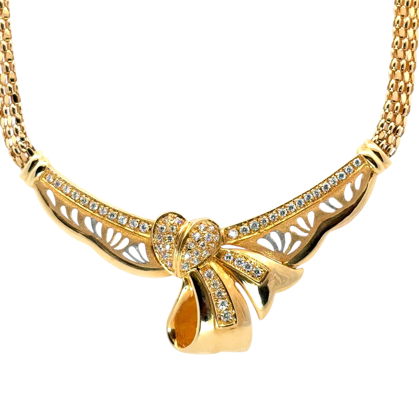 Vintage 22k Yellow Gold 0.87ctw Diamond Heart Ribbon Necklace