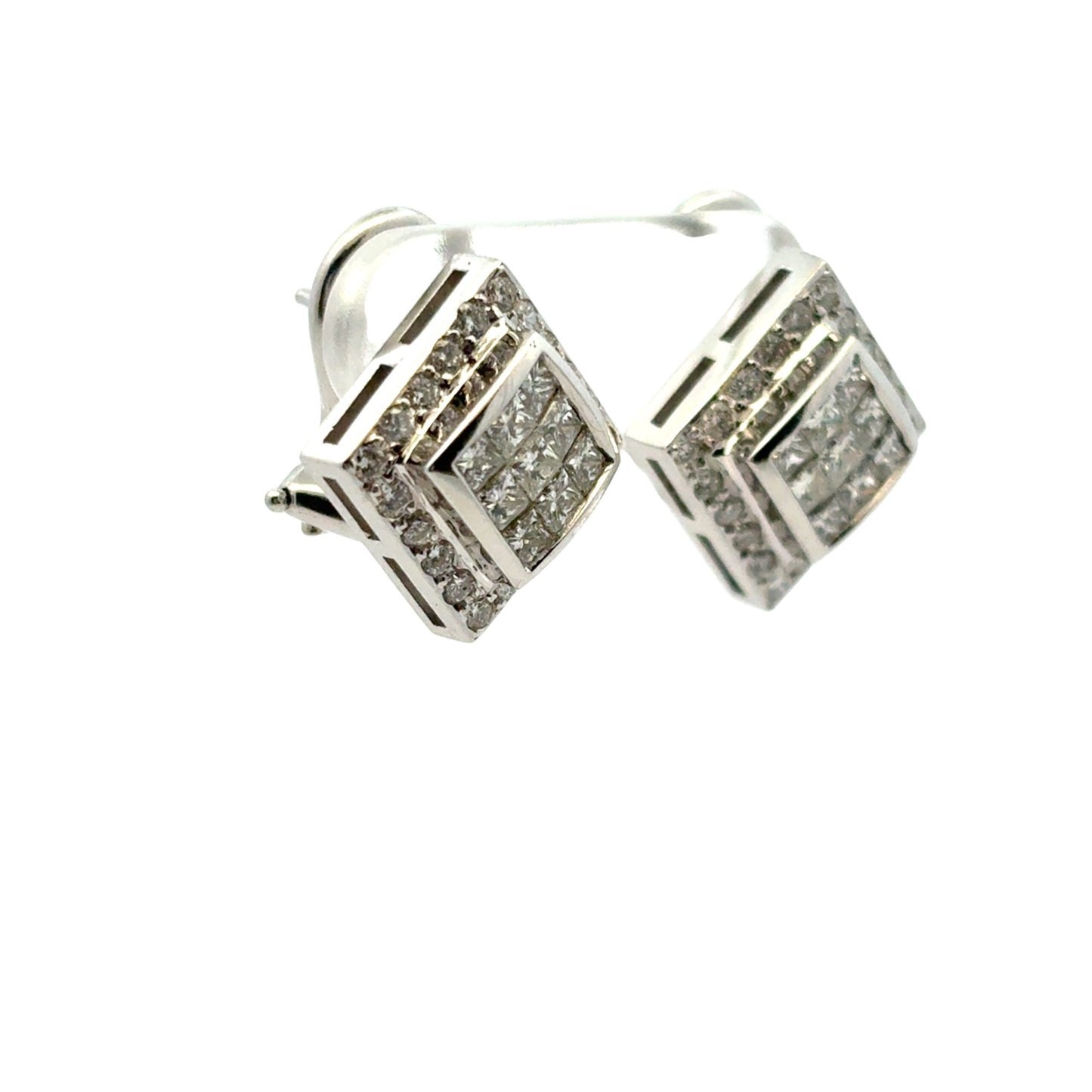 18k White Gold Rhombus approx. 0.82ctw Square Diamond Earrings
