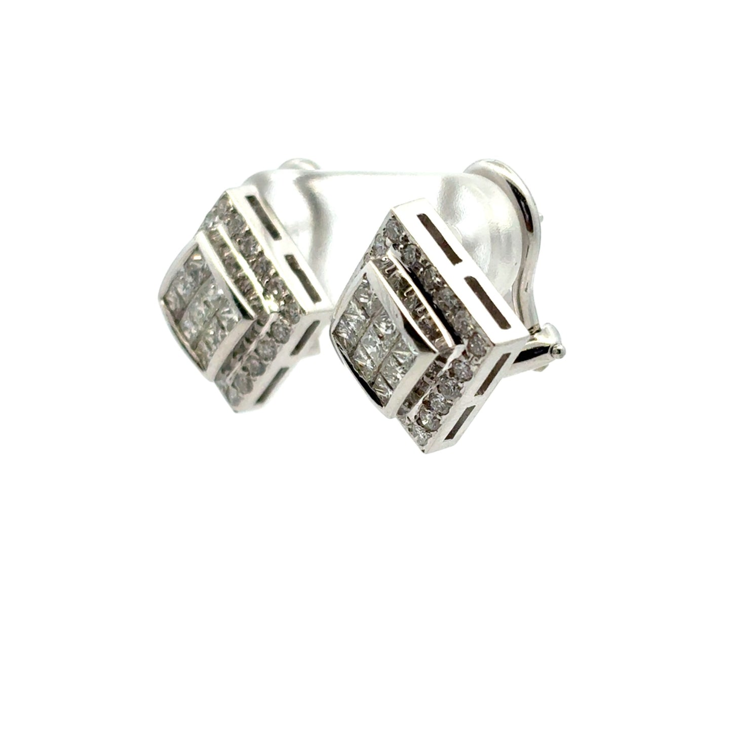 18k White Gold Rhombus approx. 0.82ctw Square Diamond Earrings