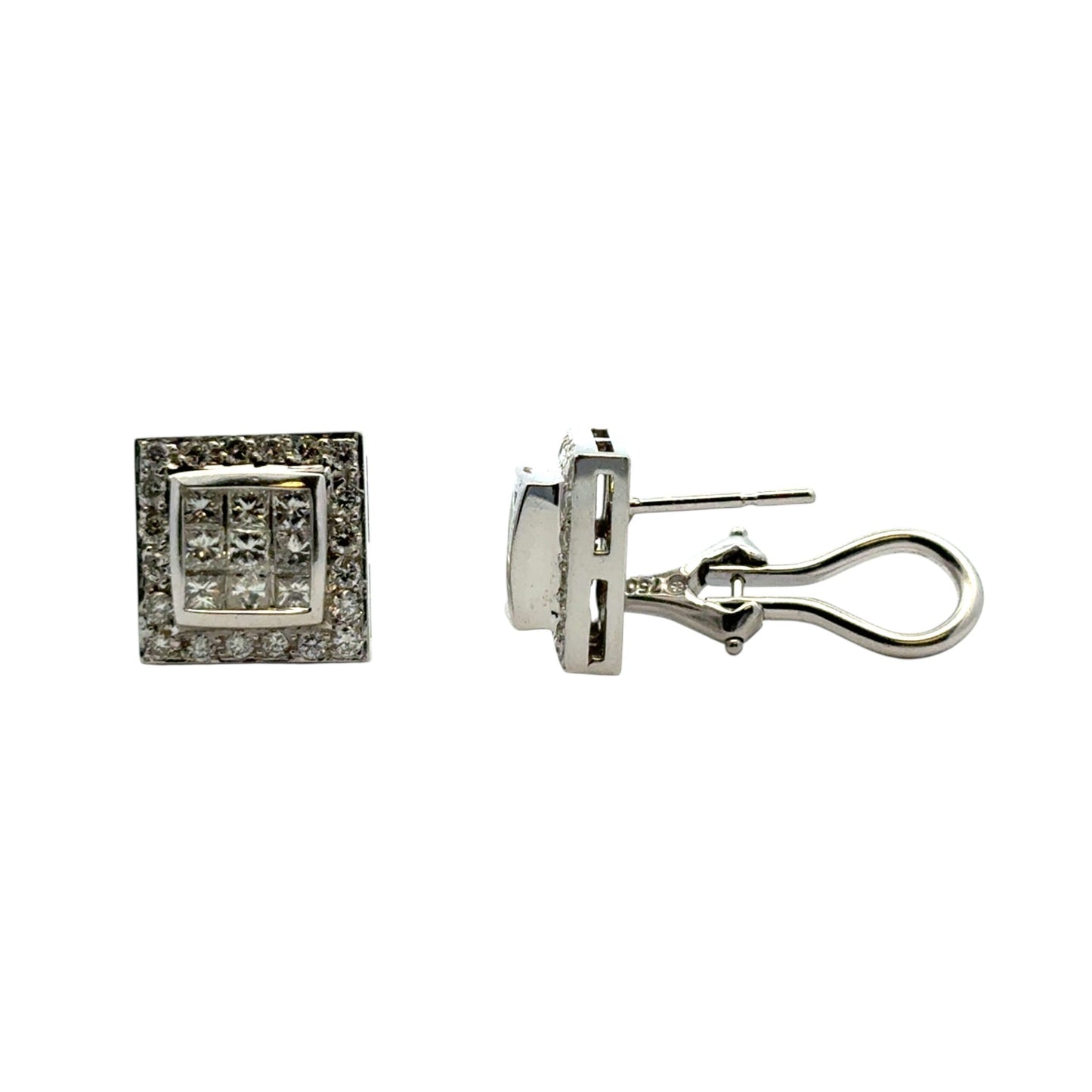 18k White Gold Rhombus approx. 0.82ctw Square Diamond Earrings