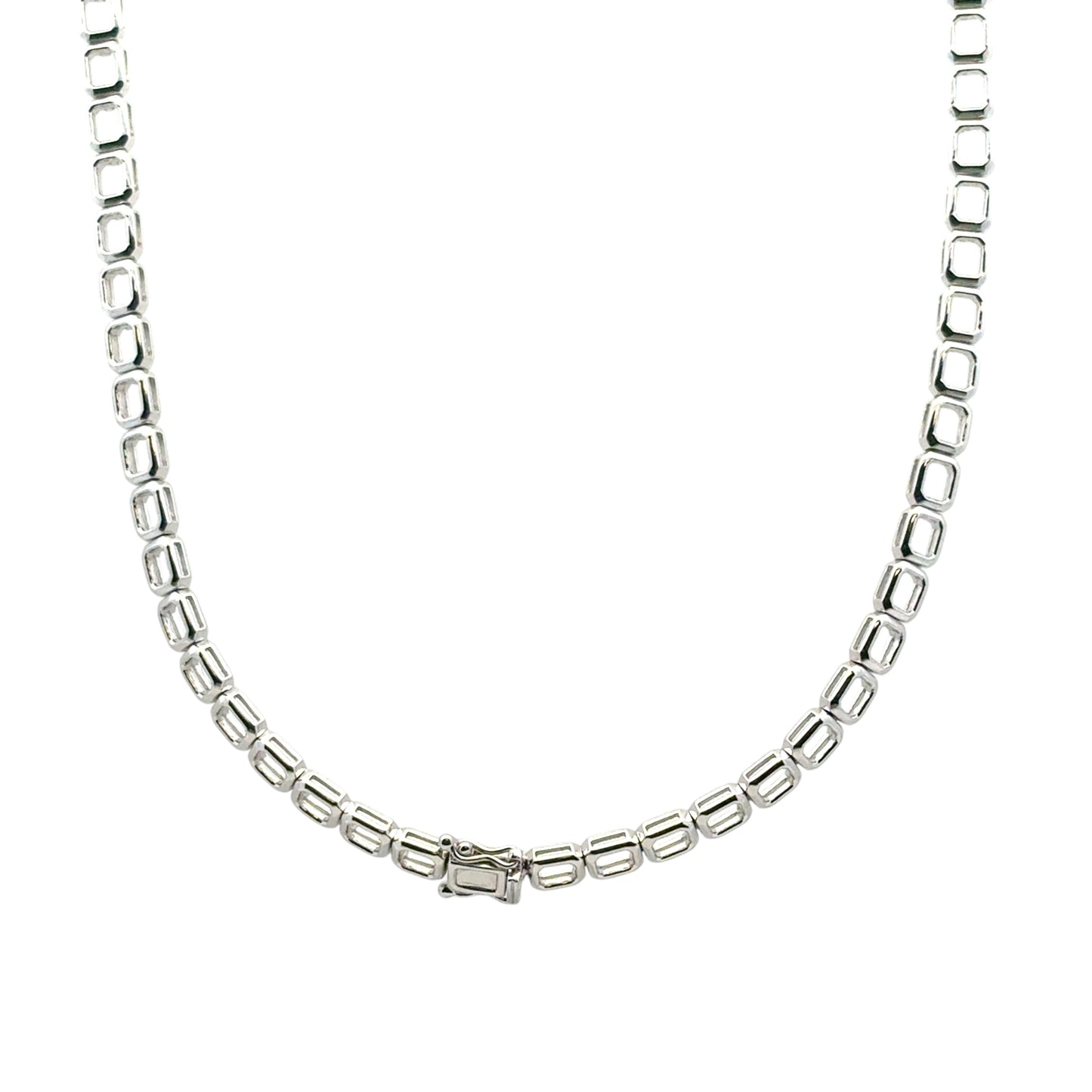 18k White Gold 9.09ctw Natural Baguette & Round Brilliant Diamond Necklace