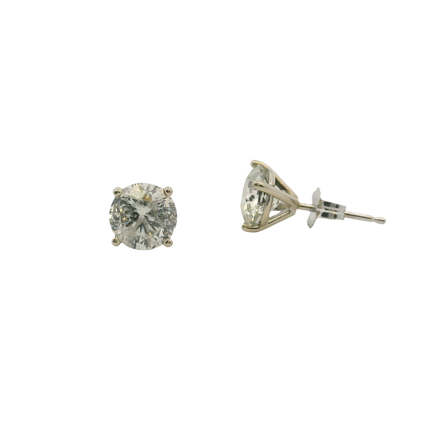14k White Gold 1.94ctw Natural Round Diamond Stud Earrings