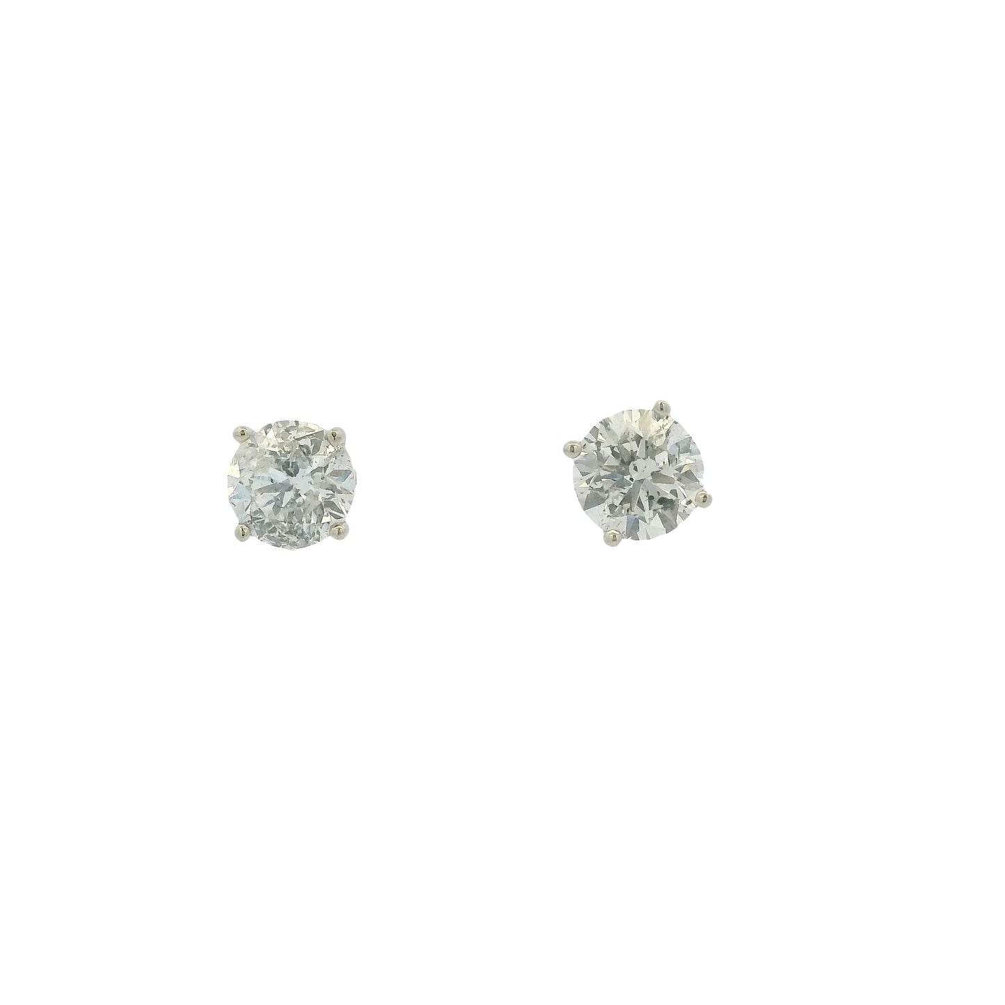 14k White Gold 1.94ctw Natural Round Diamond Stud Earrings