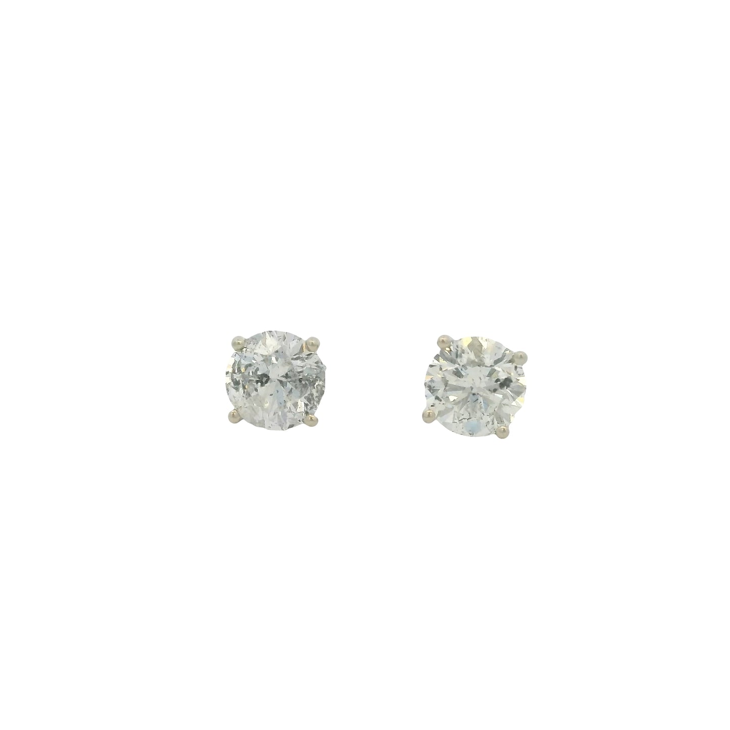 14k White Gold 1.94ctw Natural Round Diamond Stud Earrings