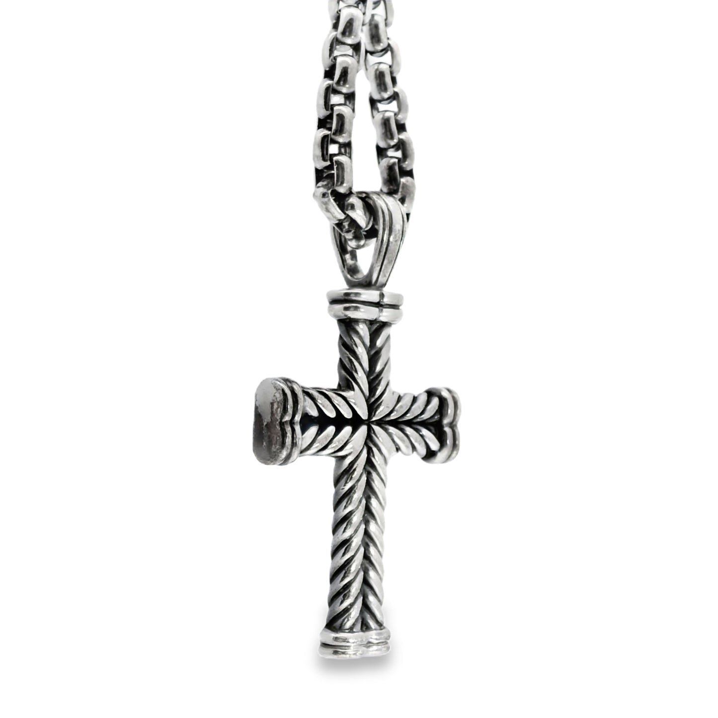 David Yurman Sterling Silver Cross Pendant on Rolo Chain