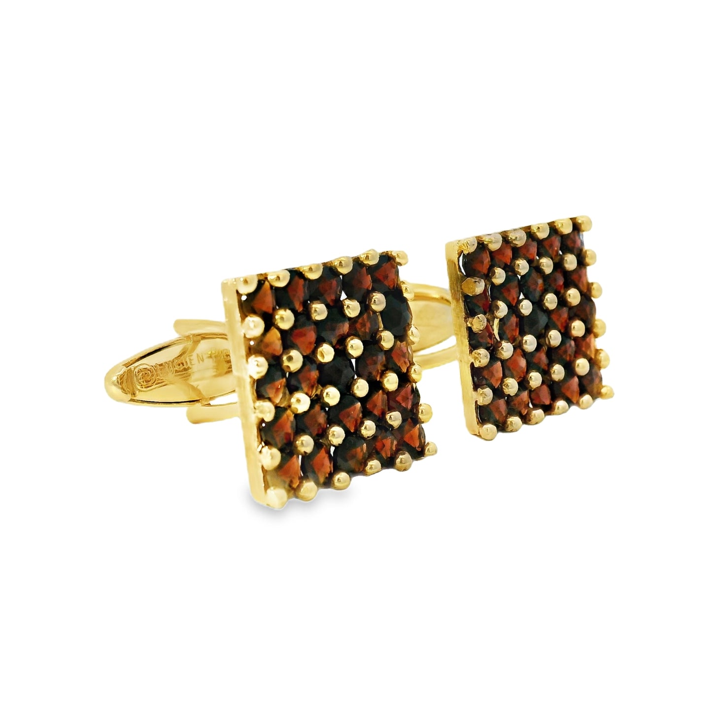 14k Yellow Gold 2ct Garnet Square Cluster Cufflinks