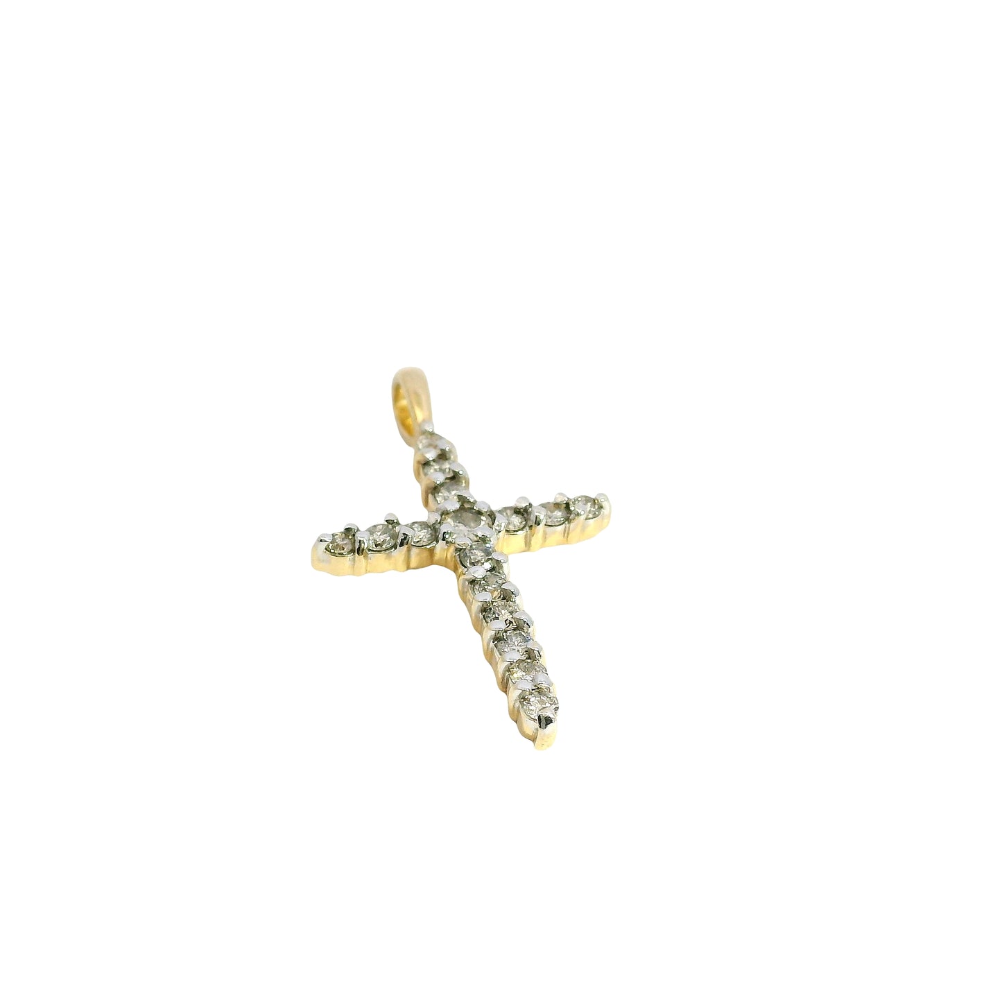14k Yellow Gold 0.70ctw Natural Round Brilliant Cross Pendant