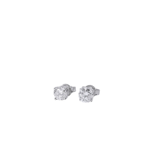 14k White Gold 1.00ctw Natural Round Brilliant Diamond Stud Earrings
