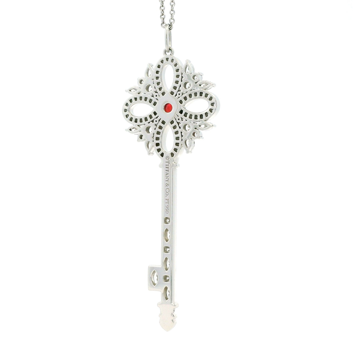 Tiffany &Co Victoria Key Platinum Diamond and Ruby Pendant Necklace