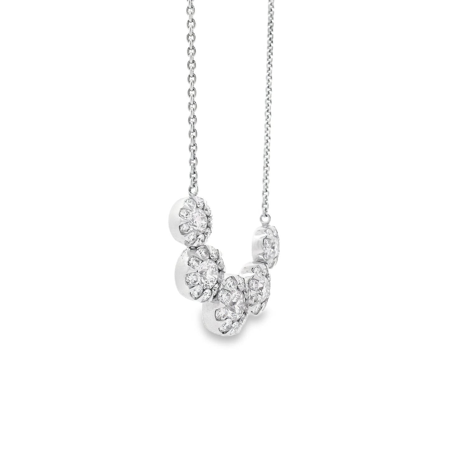 14k White Gold 1.81ctw Five-stone Diamond Halo Necklace