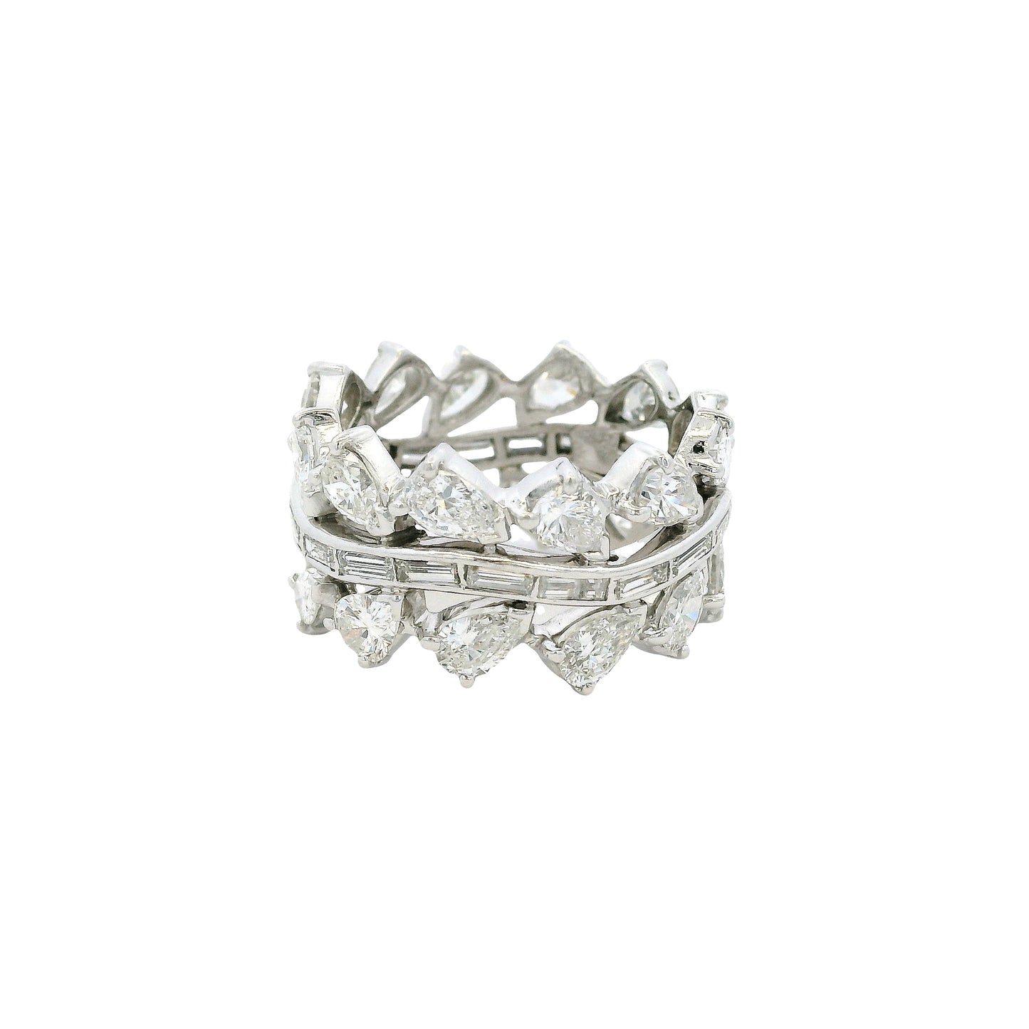 Platinum Natural Pear and Baguette Cut 6.28ctw Diamond Eternity Ring