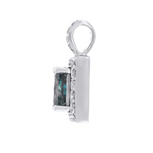 14k White Gold 1.51ct Irradiated Fancy Blue Princess Cut Diamond Pendant