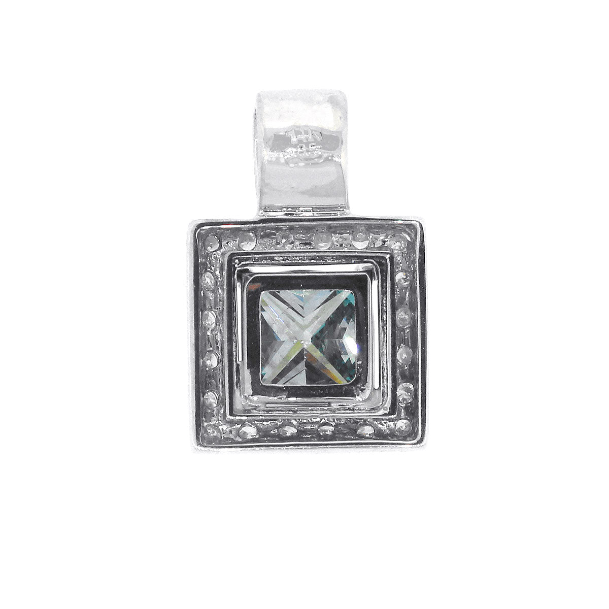 14k White Gold 1.51ct Irradiated Fancy Blue Princess Cut Diamond Pendant