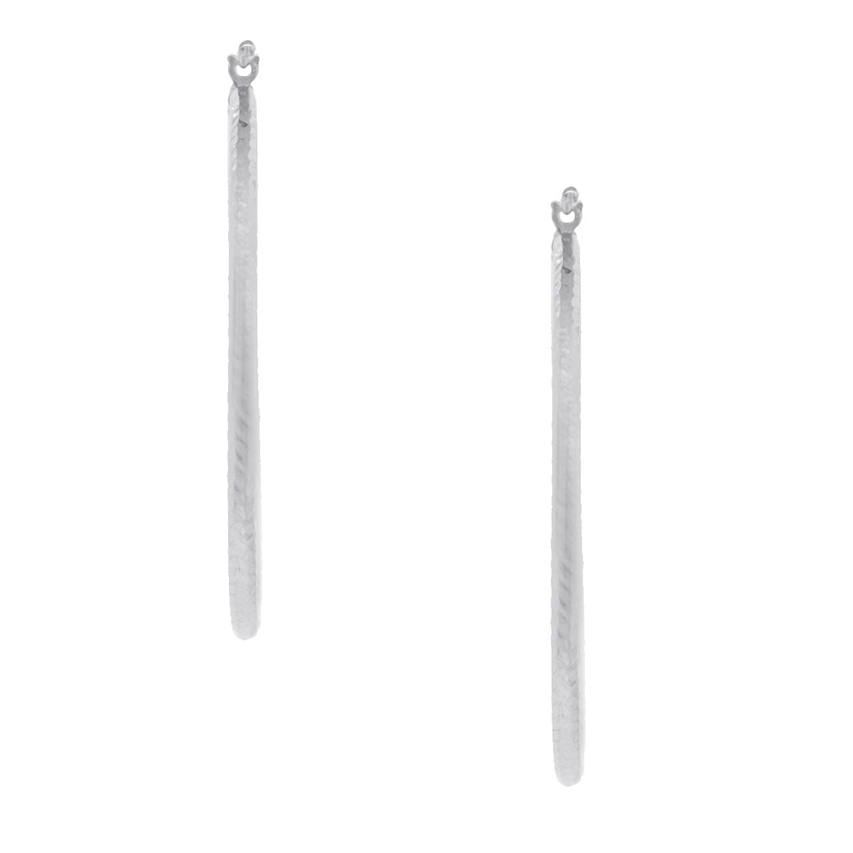 14k White Gold Hammered 1.5" Hoop Earrings
