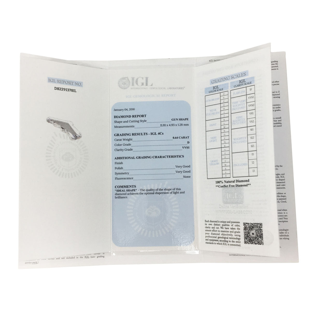 18k White Gold 3.14ctw IGL Certified Diamond Gun Pendant