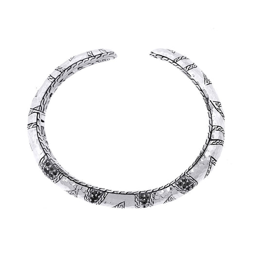 John Hardy Macan Black Sapphire Sterling Silver Hinged Bangle Bracelet