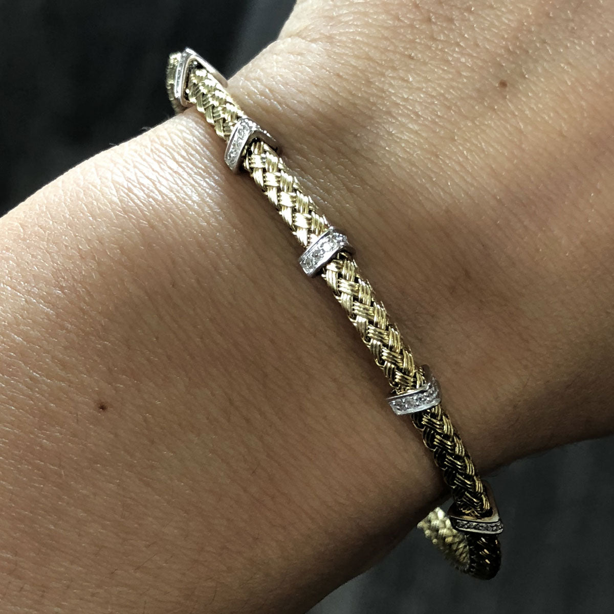14k Two Tone Gold 0.50ctw Diamond Woven Bangle
