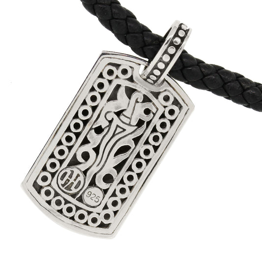 John Hardy Dayak Sterling Silver Small Dog Tag on Leather Necklace