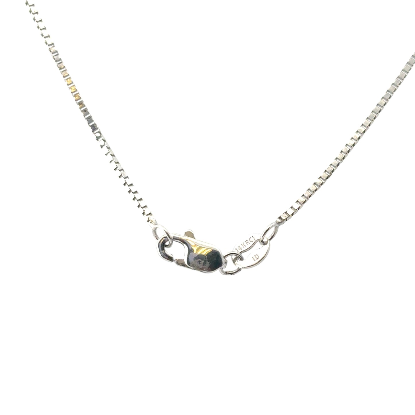14k White Gold Glass Filled Ruby with Diamond Pendant on a 14k White Gold Classic Box Chain Necklace