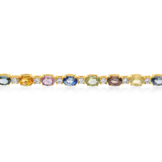 Yellow Gold Oval Multi Sapphire Bracelet — view 2