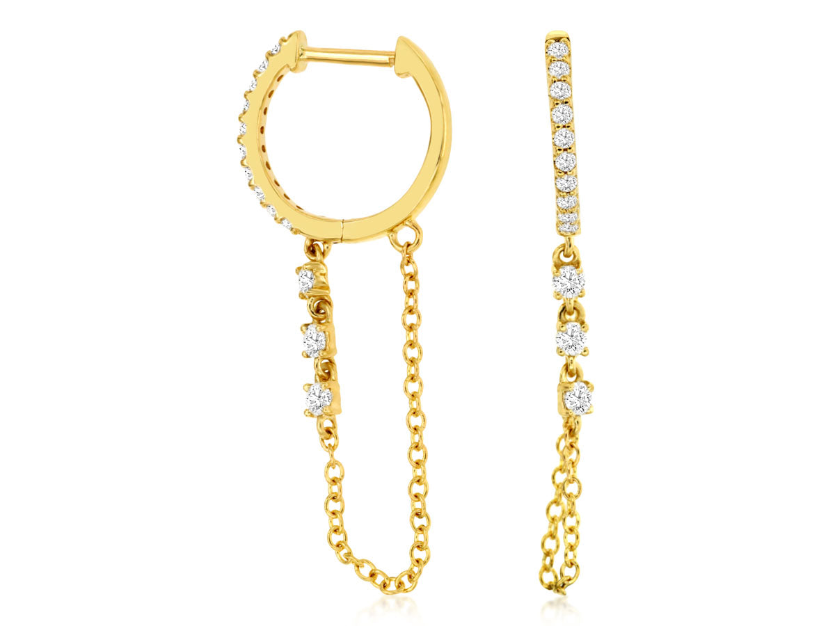 14k Yellow Gold 0.29ctw Round Brilliant Diamond Mini Hoop Earrings With Chain