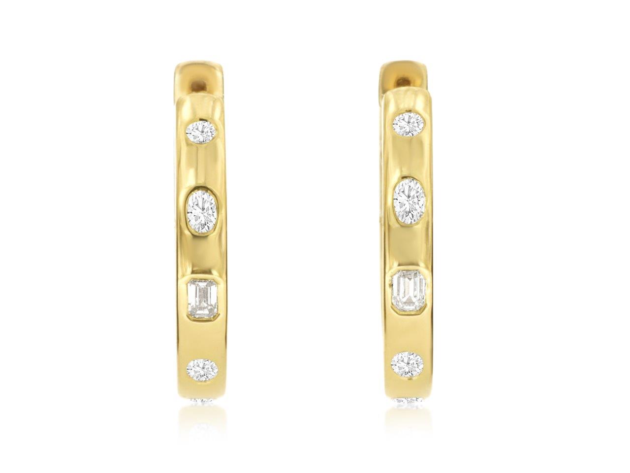 14k Yellow Gold 0.95ctw Mixed Cut Diamond Fancy Shaped Hoop Earrings