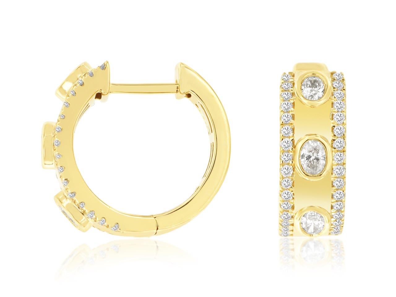 14k Yellow Gold 0.64ctw Diamond Fancy Shaped Hoop Earrings