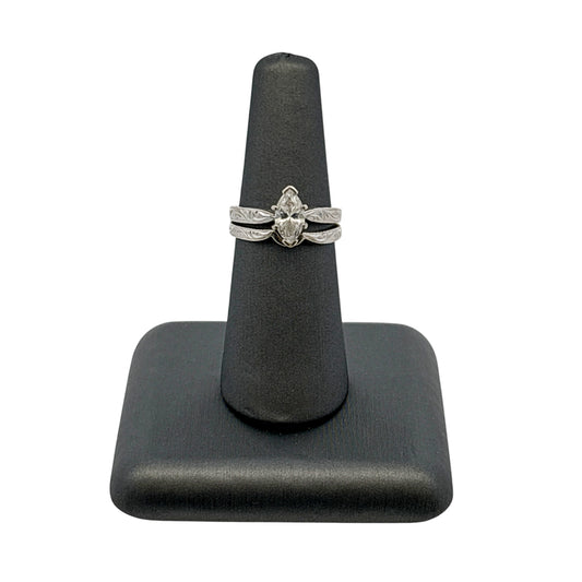 14k White Gold GIA Certified 1.01cw Marquise Cut Diamond Engagement Ring and Matching Wedding Band Set