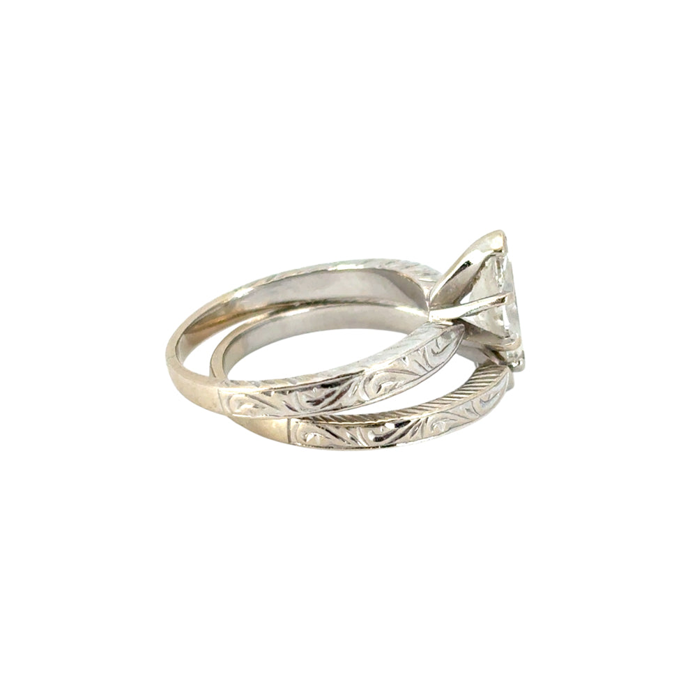 14k White Gold GIA Certified 1.01cw Marquise Cut Diamond Engagement Ring and Matching Wedding Band Set