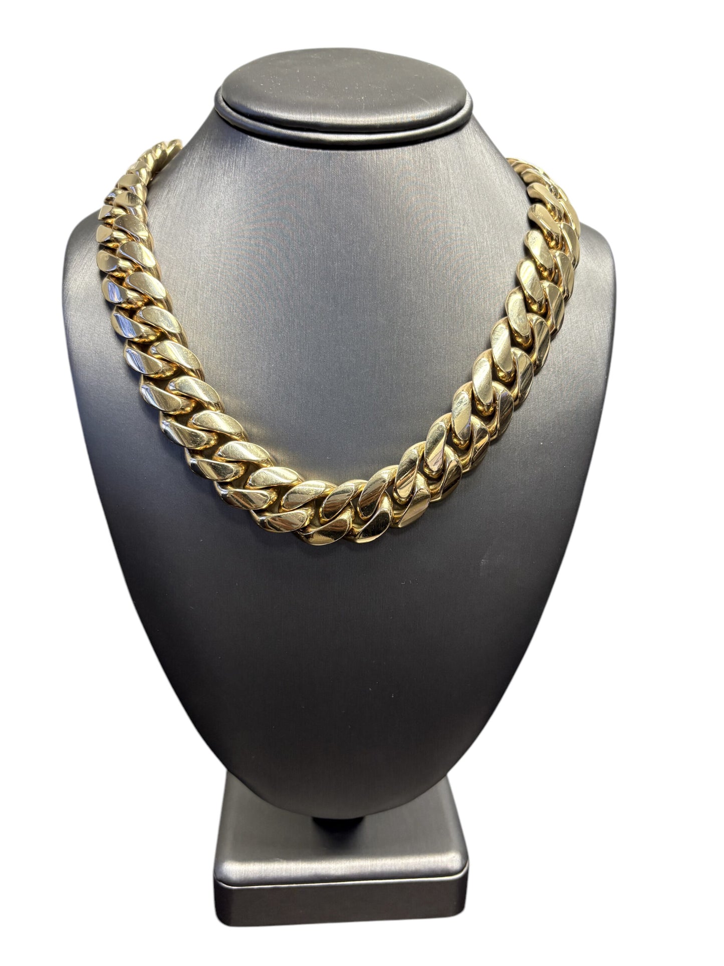 10k Yellow Gold Cuban Chain Link Necklace with 6.3 ctw Diamond Box Clasp