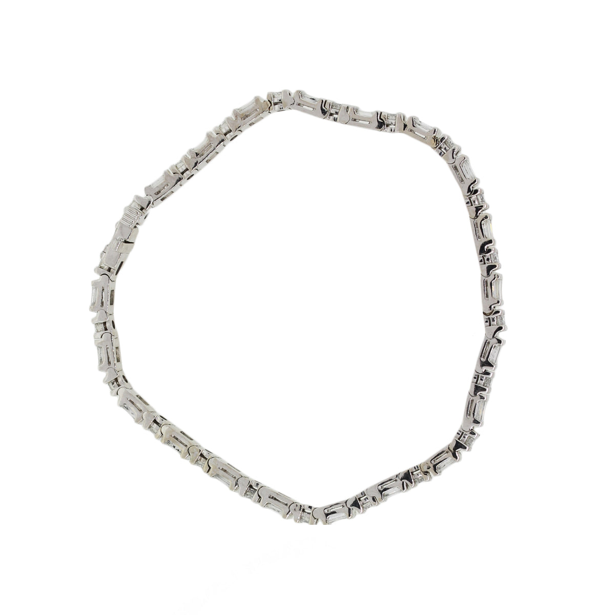14k White Gold 4ctw Round Brilliant and Baguette Diamond Tennis Bracelet