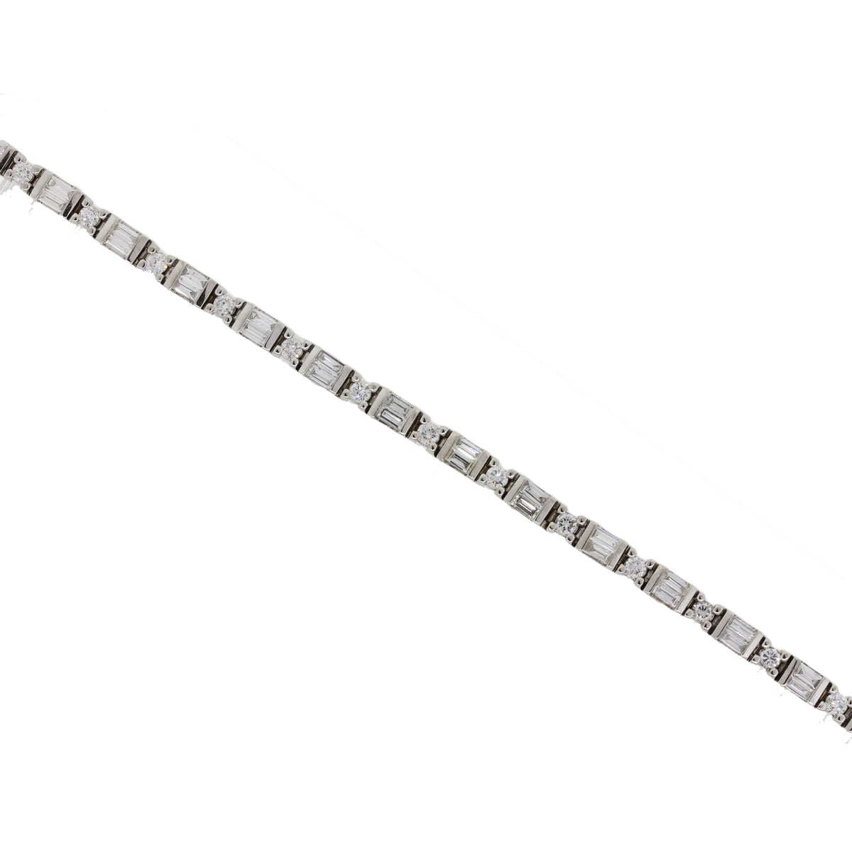 14k White Gold 4ctw Round Brilliant and Baguette Diamond Tennis Bracelet