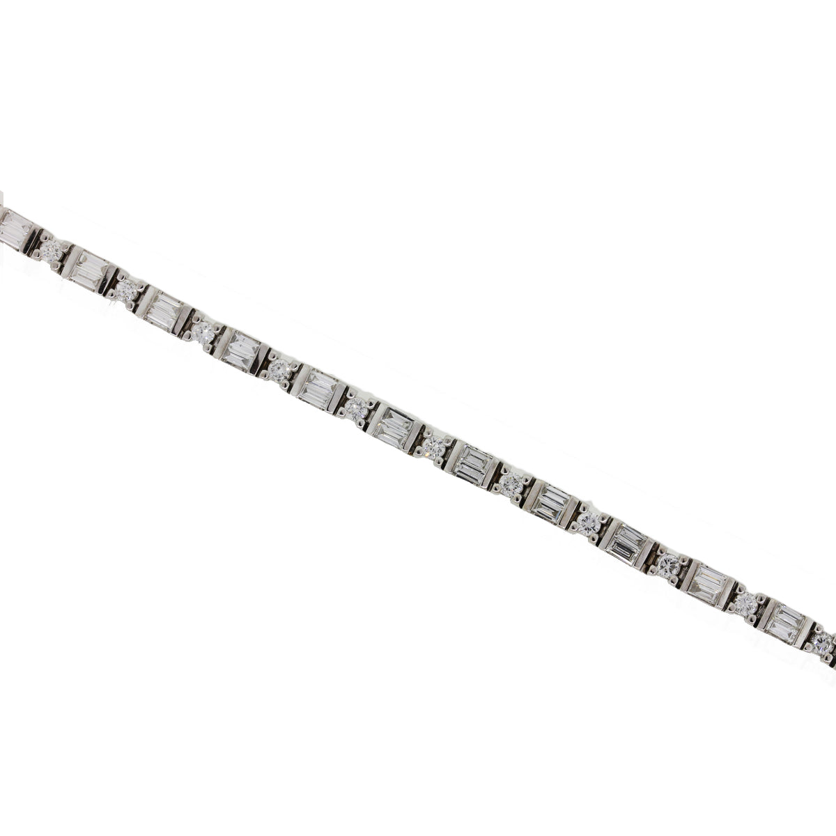 14k White Gold 4ctw Round Brilliant and Baguette Diamond Tennis Bracelet