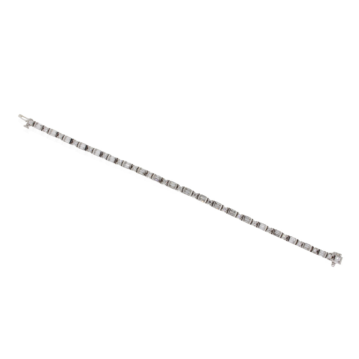 14k White Gold 4ctw Round Brilliant and Baguette Diamond Tennis Bracelet