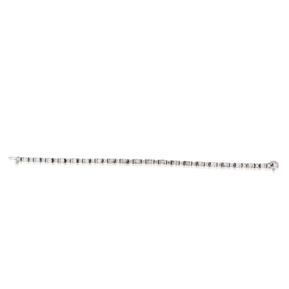 14k White Gold 4ctw Round Brilliant and Baguette Diamond Tennis Bracelet