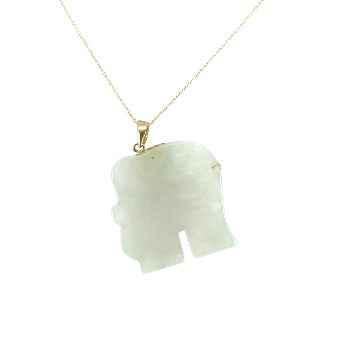 Vintage Elephant Jade Pendant on a 10k Yellow Gold Chain Necklace