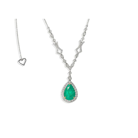 Pear-shaped Emerald Halo Necklace — view 2