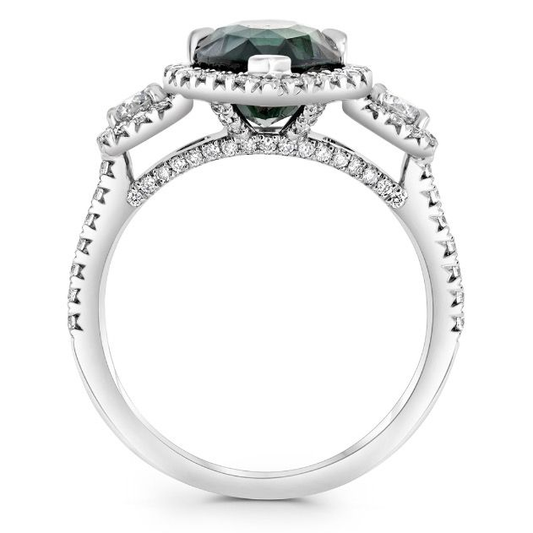 PLATINUM 3.63 PEAR SHAPE GREEN SAPPHIRE AND DIAMOND RING — view 2