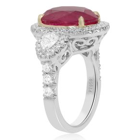 Platinum Ruby & Diamond Single Halo Ring — view 2
