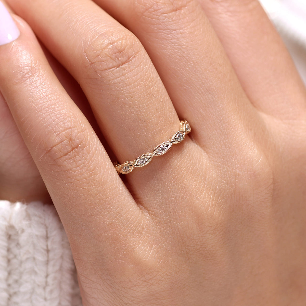Stackable Ring 14K Yellow Gold Diamond 0.11ct Bujukan — Gabriel & Co. LR4381Y45JJ