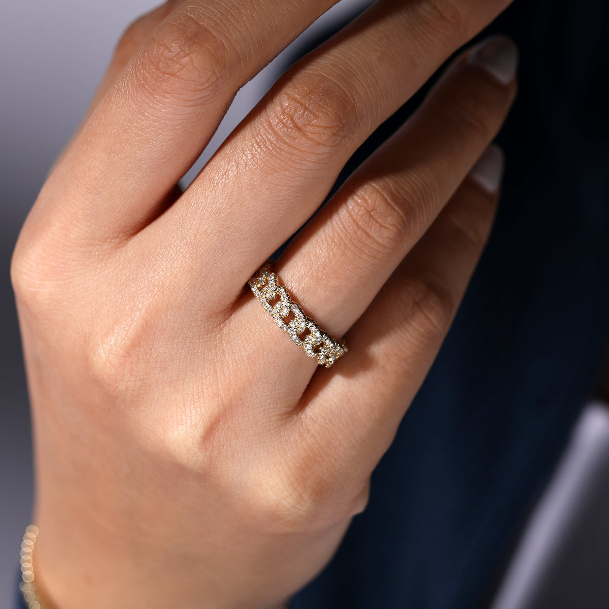 14K Yellow Gold Chain Link Stackable Diamond Ring — Gabriel & Co. LR51181Y45JJ
