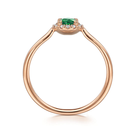 14K Rose Gold Emerald and Diamond Halo Promise Ring — Gabriel & Co. LR51264K45EA