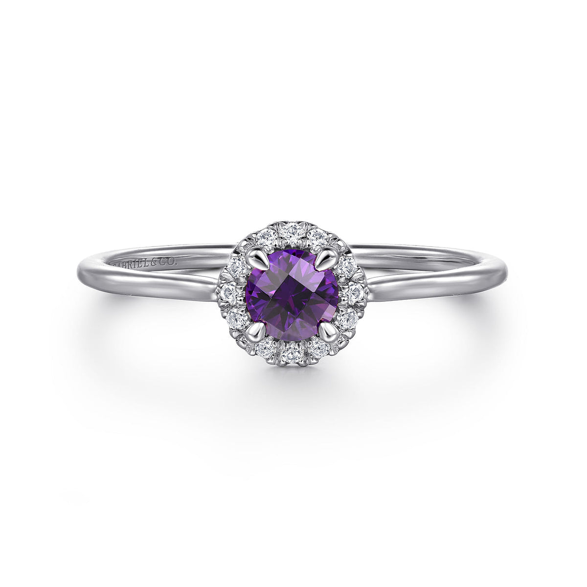 14K White Gold Amethyst and Diamond Halo Ring — Gabriel & Co. LR51264W45AM