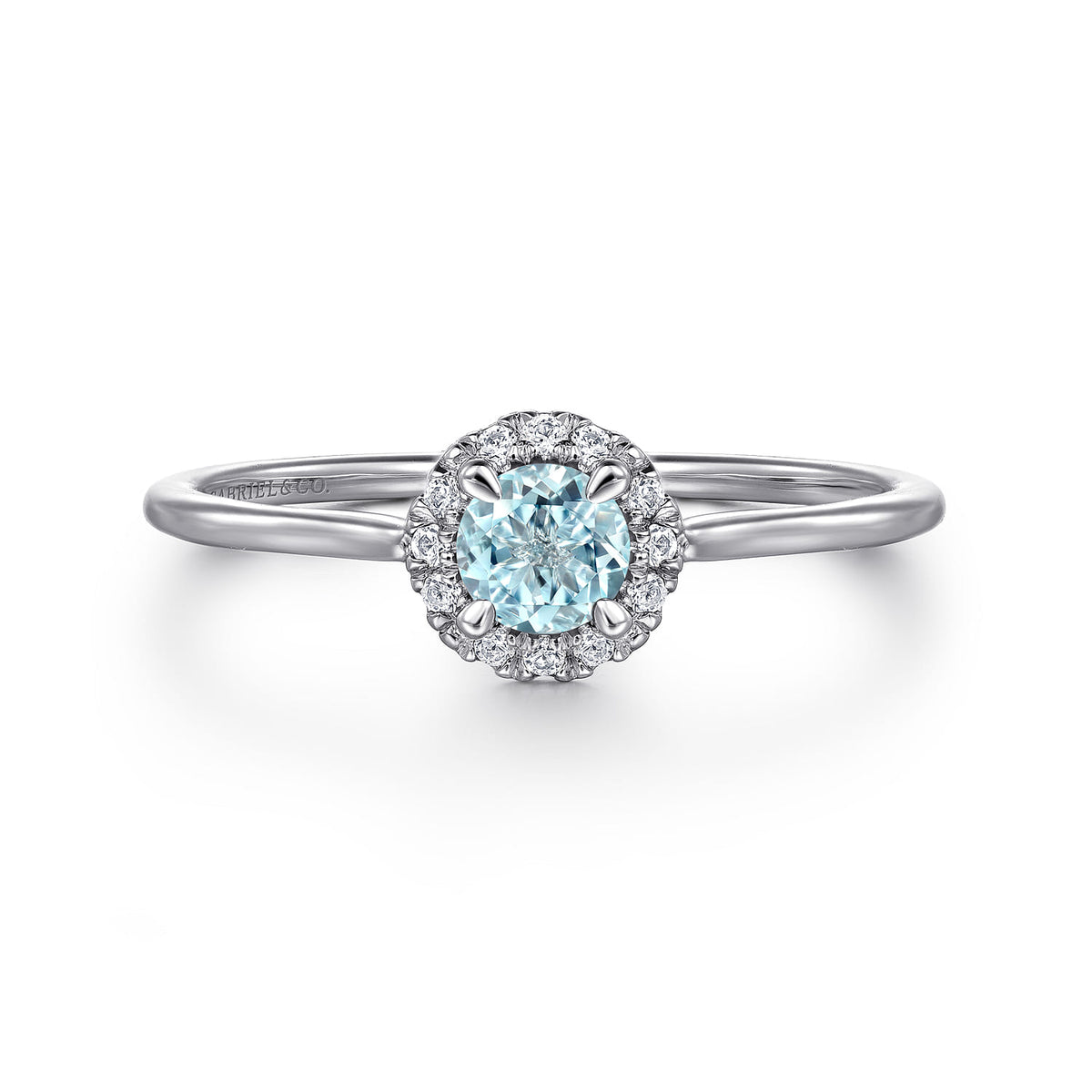 14K White Gold Aquamarine and Diamond Halo Ring — Gabriel & Co. LR51264W45AQ
